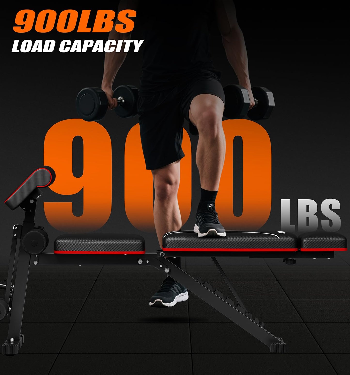 Foldable Adjustable Weight Bench with Leg Extension & Preacher Pad for Home Gym, Bench Press for Full Body Workout with Leg Developer, 900Lbs Capacity & Space-Saving Design