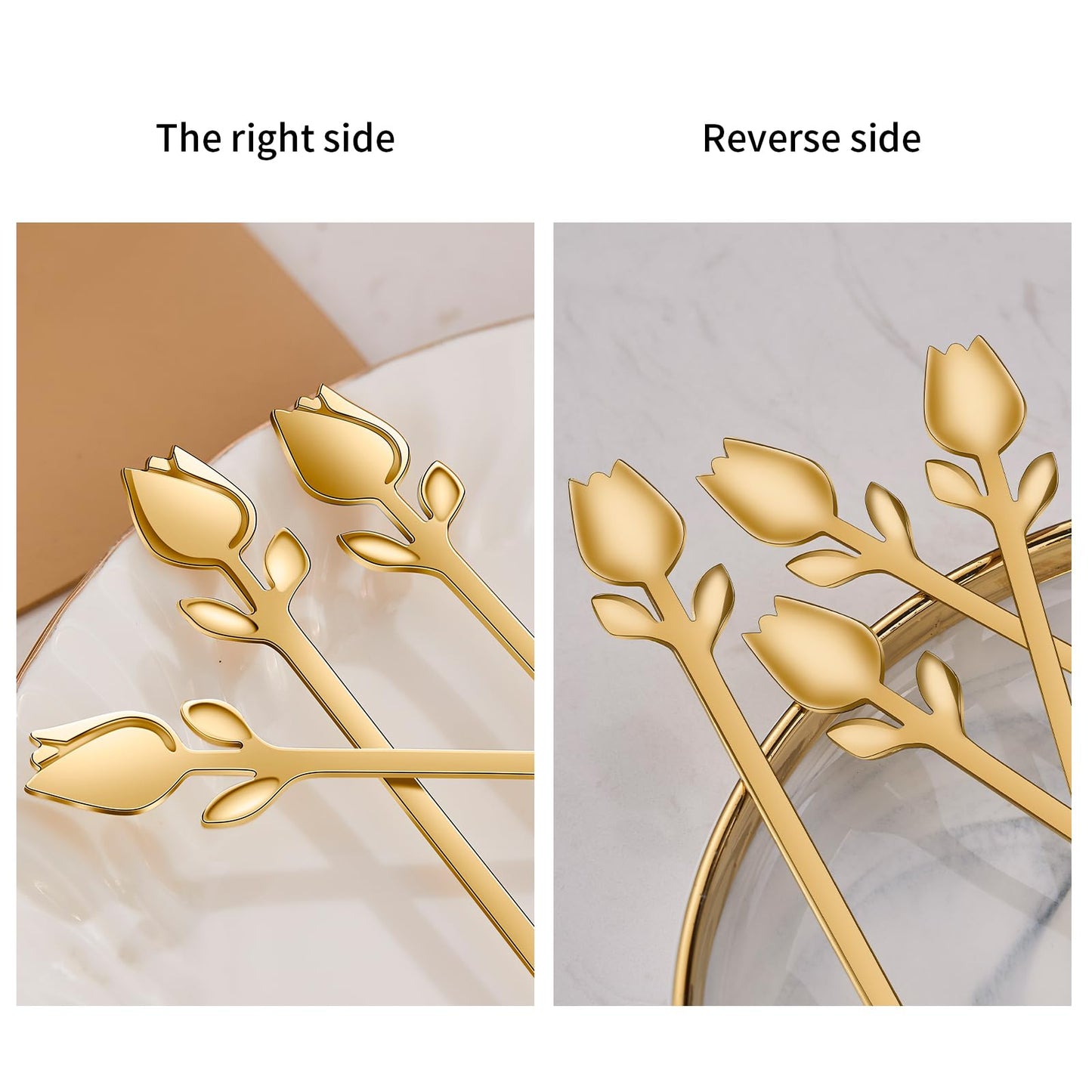 SGVRPVZ Gold Small Coffee Spoon Holder Set,Swan Base With 12 Pcs Demitasse Espresso Spoons Set,6" Mini Tulip/Rose Dessert Spoon,Stainless Steel Tea Spoons