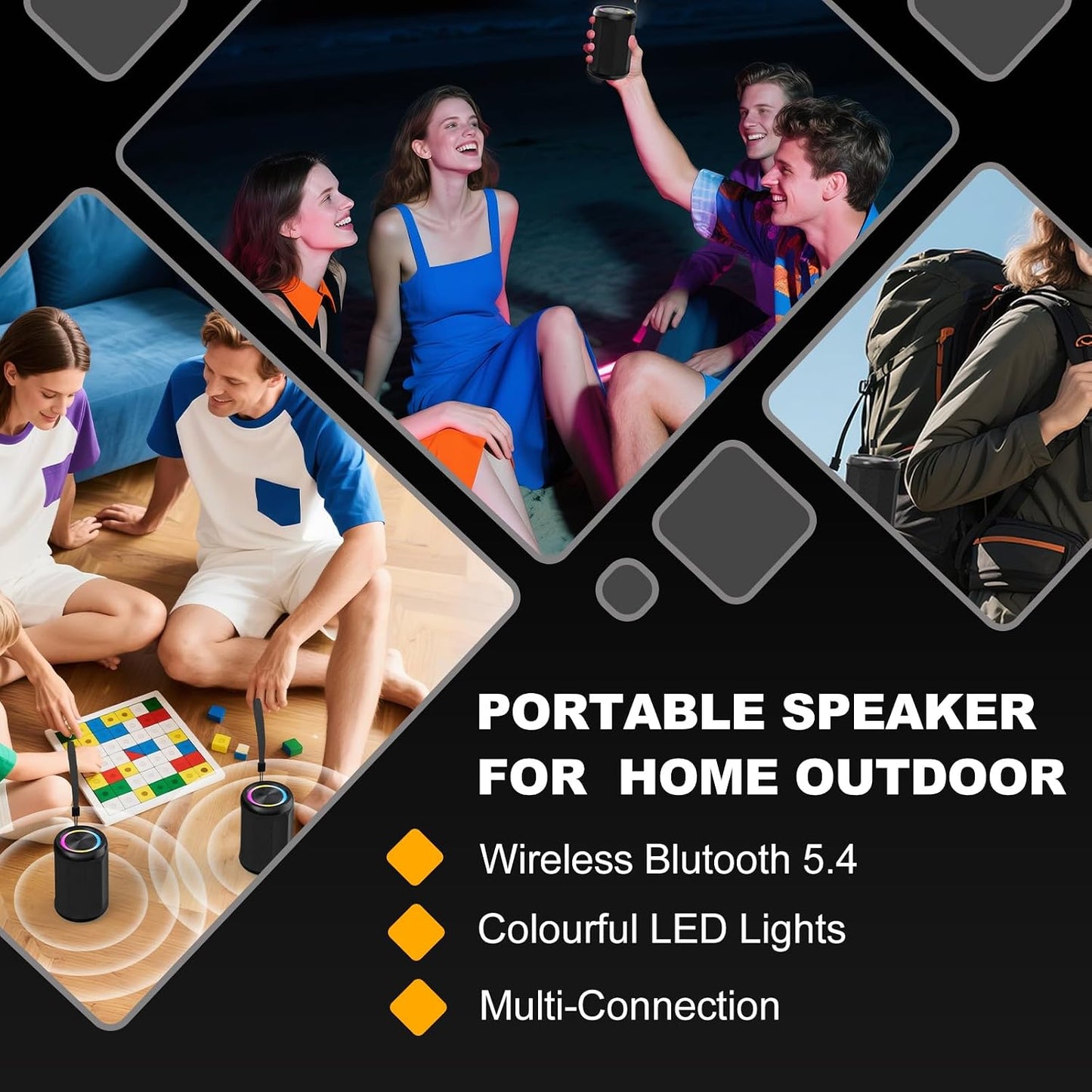 CofunKool 5.4, Small Portable Bluetooth Speaker with RGB Light, Clear Stereo Sound, Wireless Speaker Bluetooth TWS