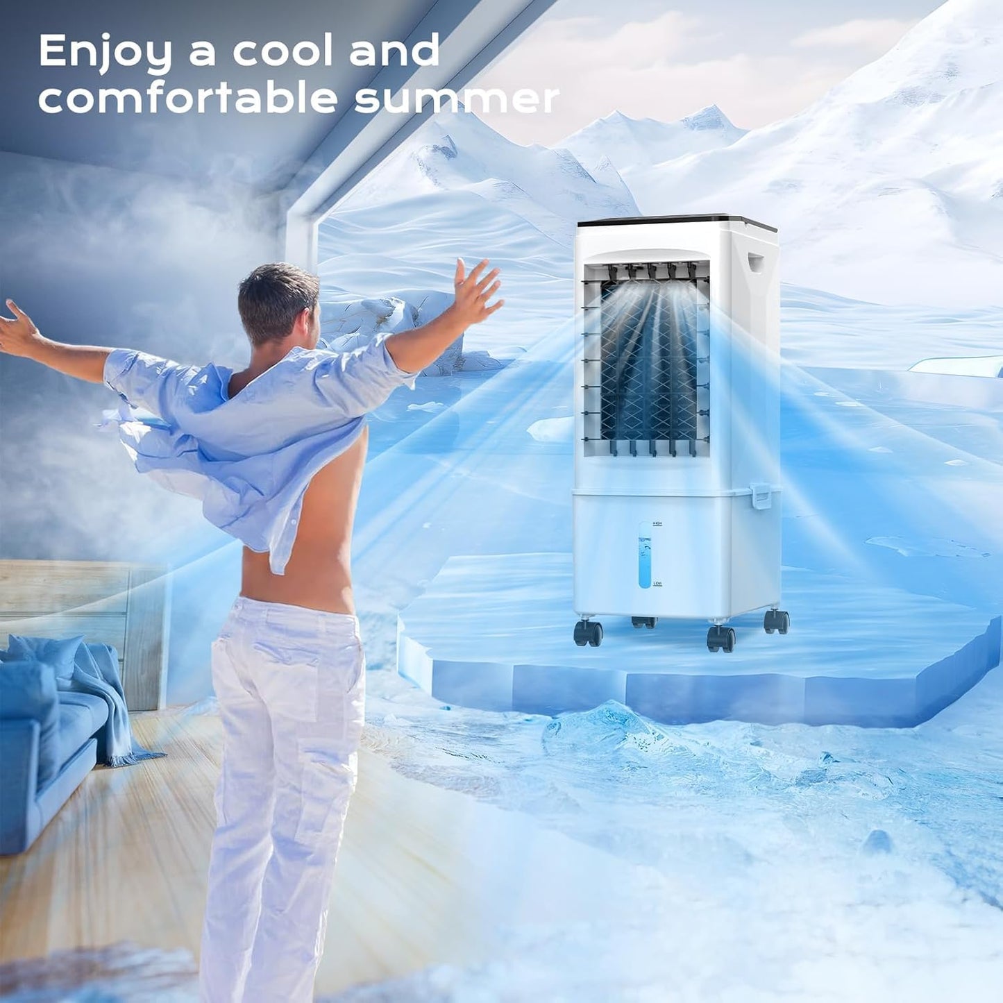 Portable Air Conditioners, [9.5L large Water Tank], 3-in-1 Evaporative Air Cooler for Room, Fast Cooling Portable AC Unit w/7H Timer/Remote, 3 Speeds, Quiet Swamp Cooler for Bedroom Office