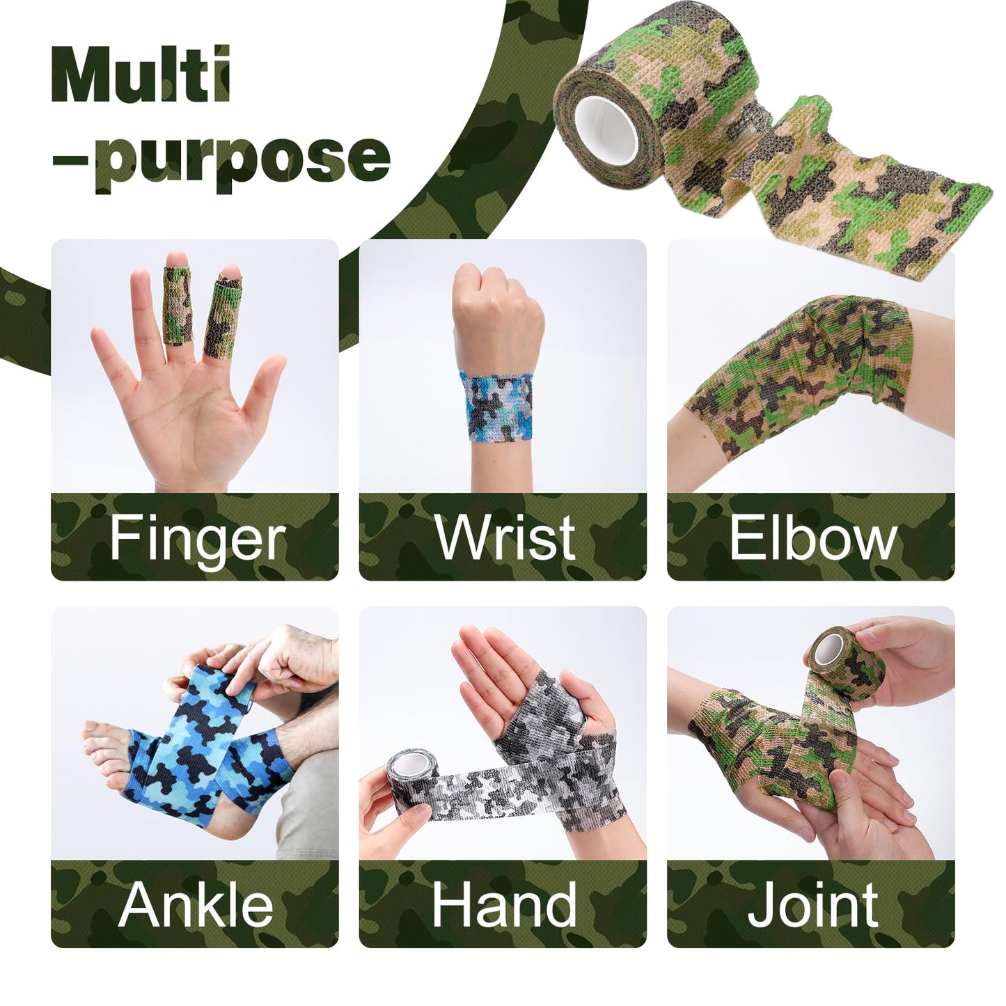 AZEN 16 Pack Self Adhesive Bandage Wrap, 2" X 5 Yards Elastic Cohesive Bandage Wrap, Athletic Tape, Vet Wrap, Ankle Tape, Tattoo Tape Wrap (Camo)