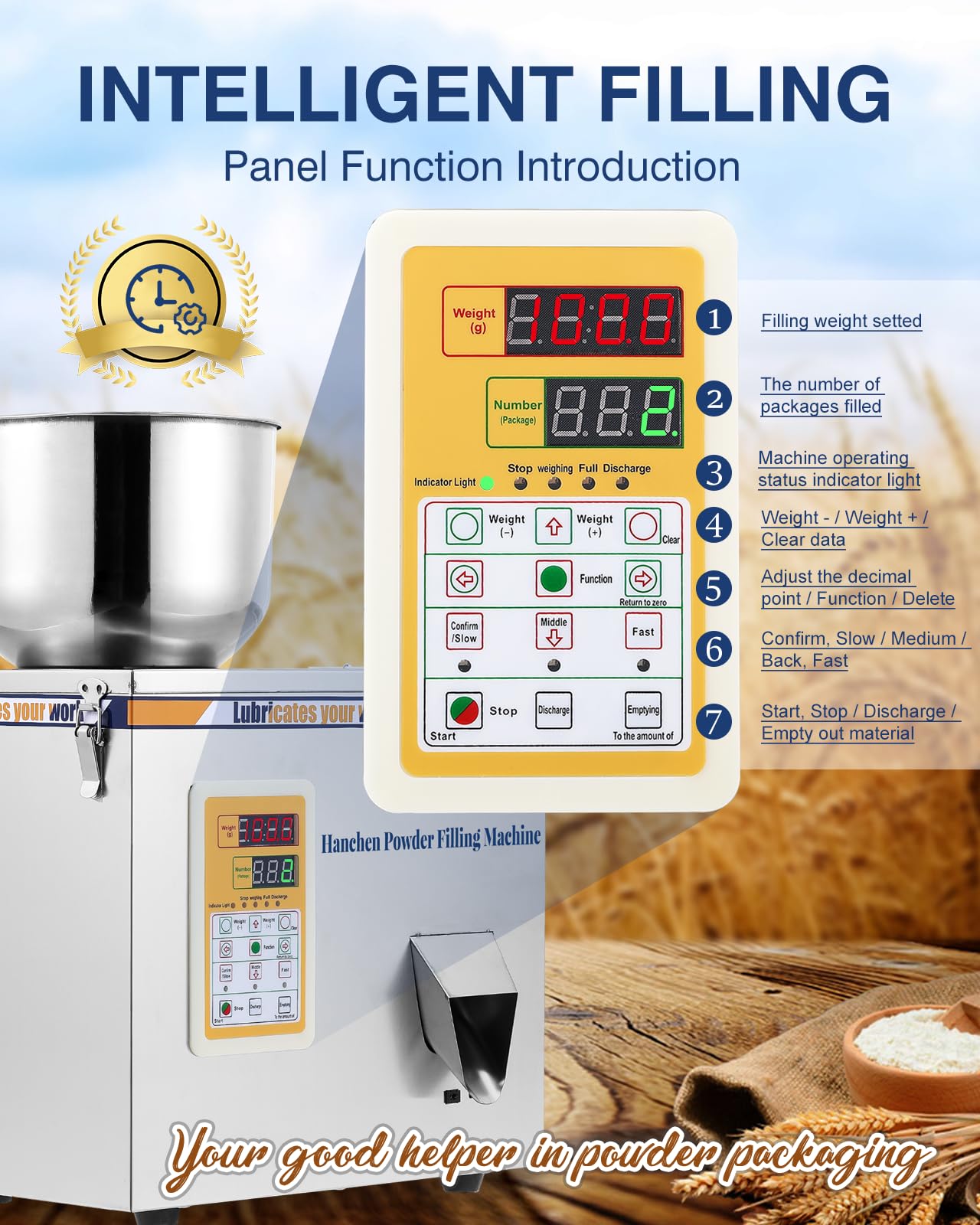 Hanchen Powder Filling Machine 0.5-100g Glitter Filling Machine with Foot Pedal Particle Weighing Automatic Bottle Bag Powder Filler for Tea Seeds Grains Powder Glitter (0.5-100g Filler)