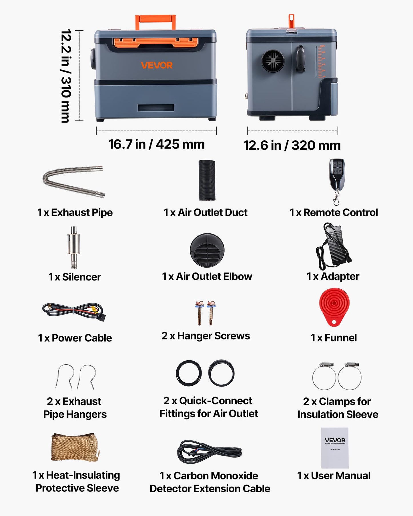 VEVOR Diesel Heater 8KW, DC 12V/24V, All in One Portable Diesel Heater with Bluetooth APP Control, Remote Control and LCD Screen, 1.3 Gal Fuel Tank for Trucks, Vans, RVs, Campers, and Garages