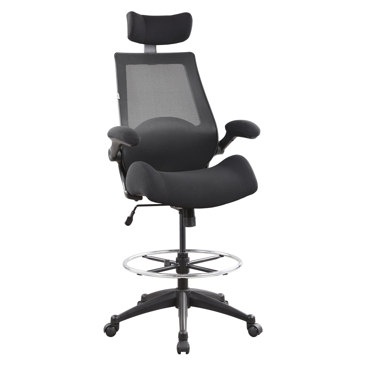 BOLISS Drafting Tall Office Chair 400lbs High Back Wide Standing Desk Chair Comfortable with Flip up Armrests Lumbar Support Adjustable Big Footrest Ring(Black)
