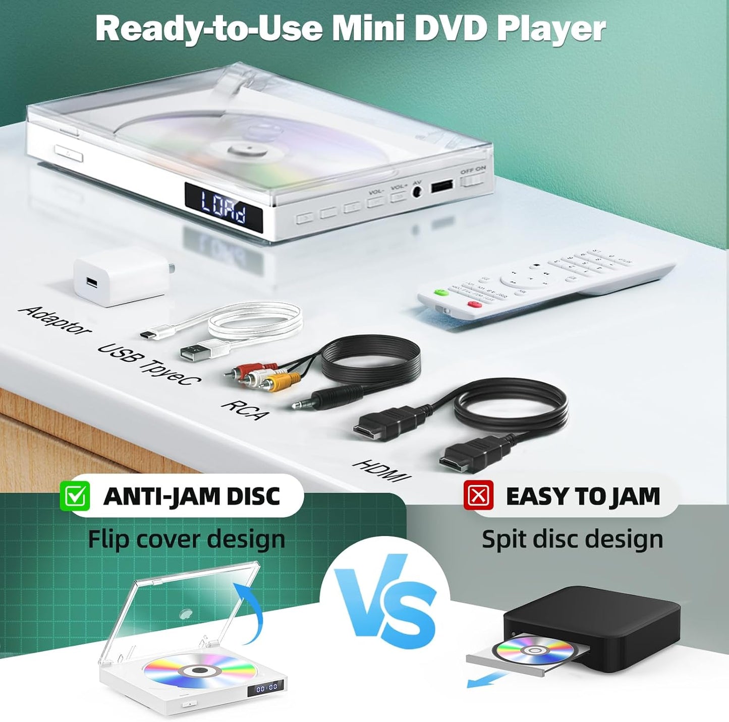 MAITE 1080P, Mini DVD Players with USB Port, HDMI/RCA Output with Mini DVD Players for TV, Supports All Region NTSC/PAL