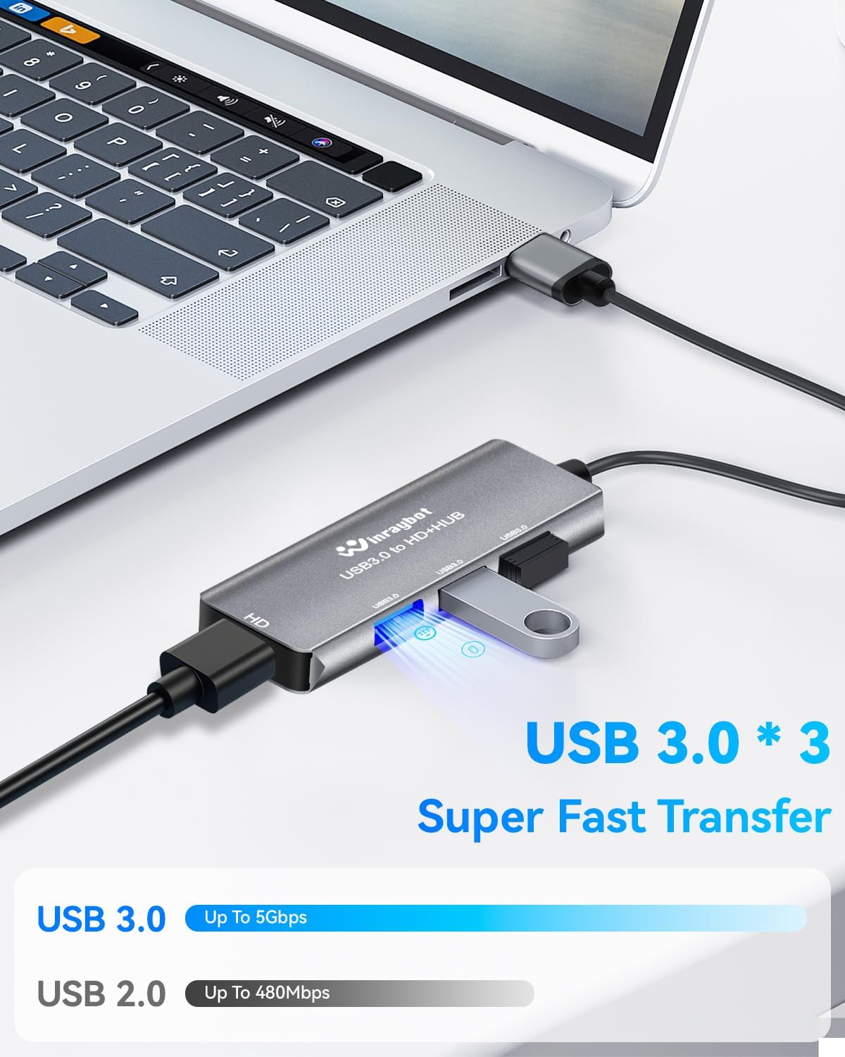 WinRaybot 1080P@60Hz 3 3.0 USB Hub with HDMI Extended Monitor Display with Port USB Hub,Mirror & Extend Display Mode