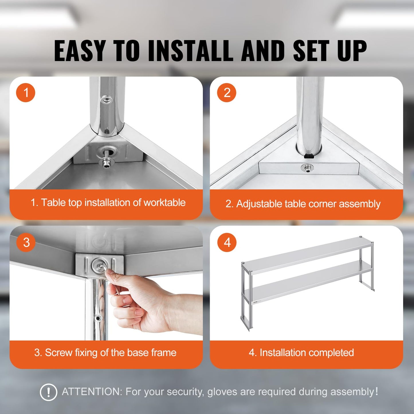 VEVOR Double Tier Stainless Steel Overshelf, 12 x 72 Inch Double Deck Height Adjustable Prep Work Table for Kitchen, Restaurant and Workshop