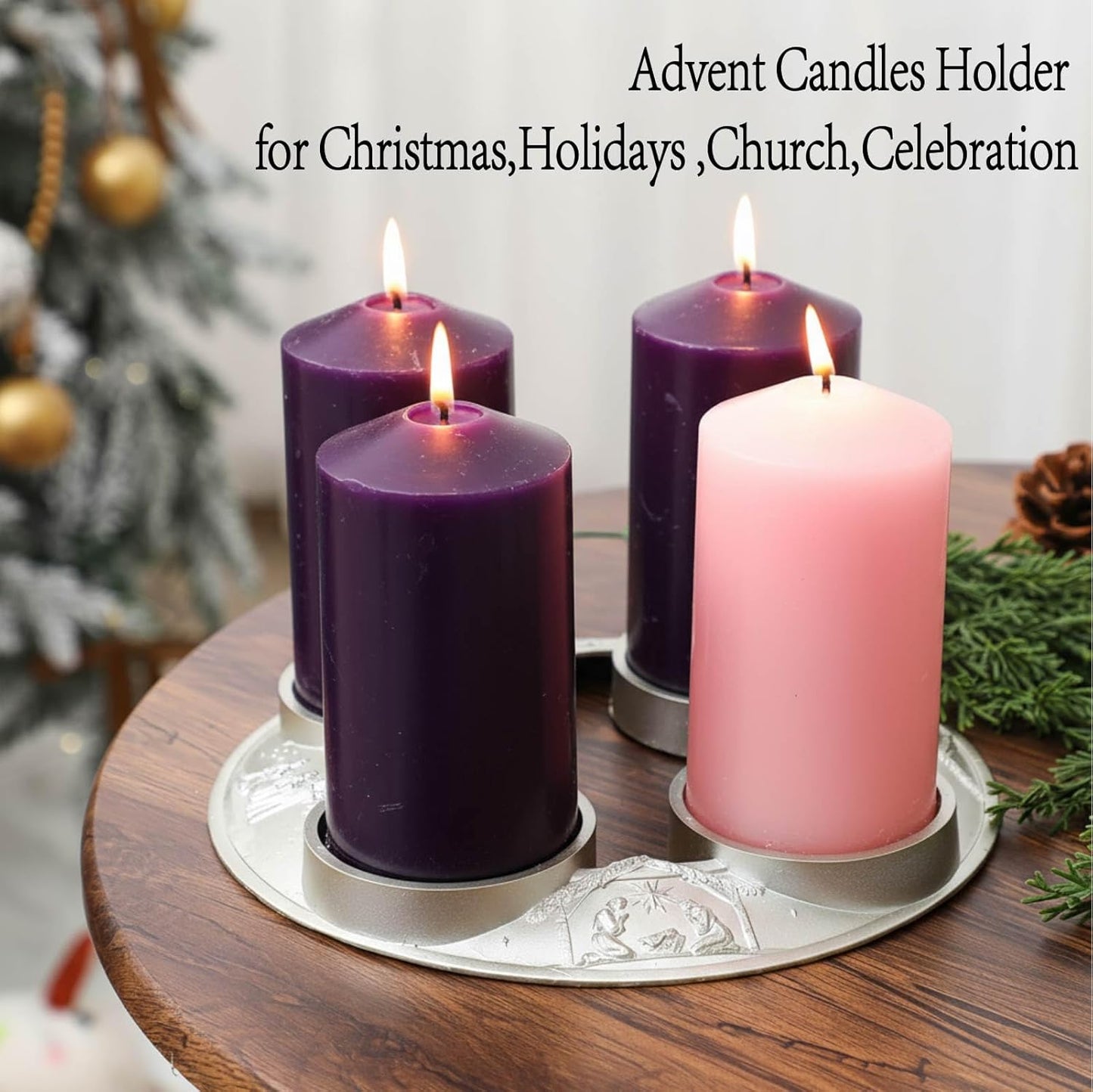 Shellwei Advent Wreath Candle Holder - Metal Nativity Scene Design for Christmas Centerpiece Decor | Fits 3-Inch Pillar Candles