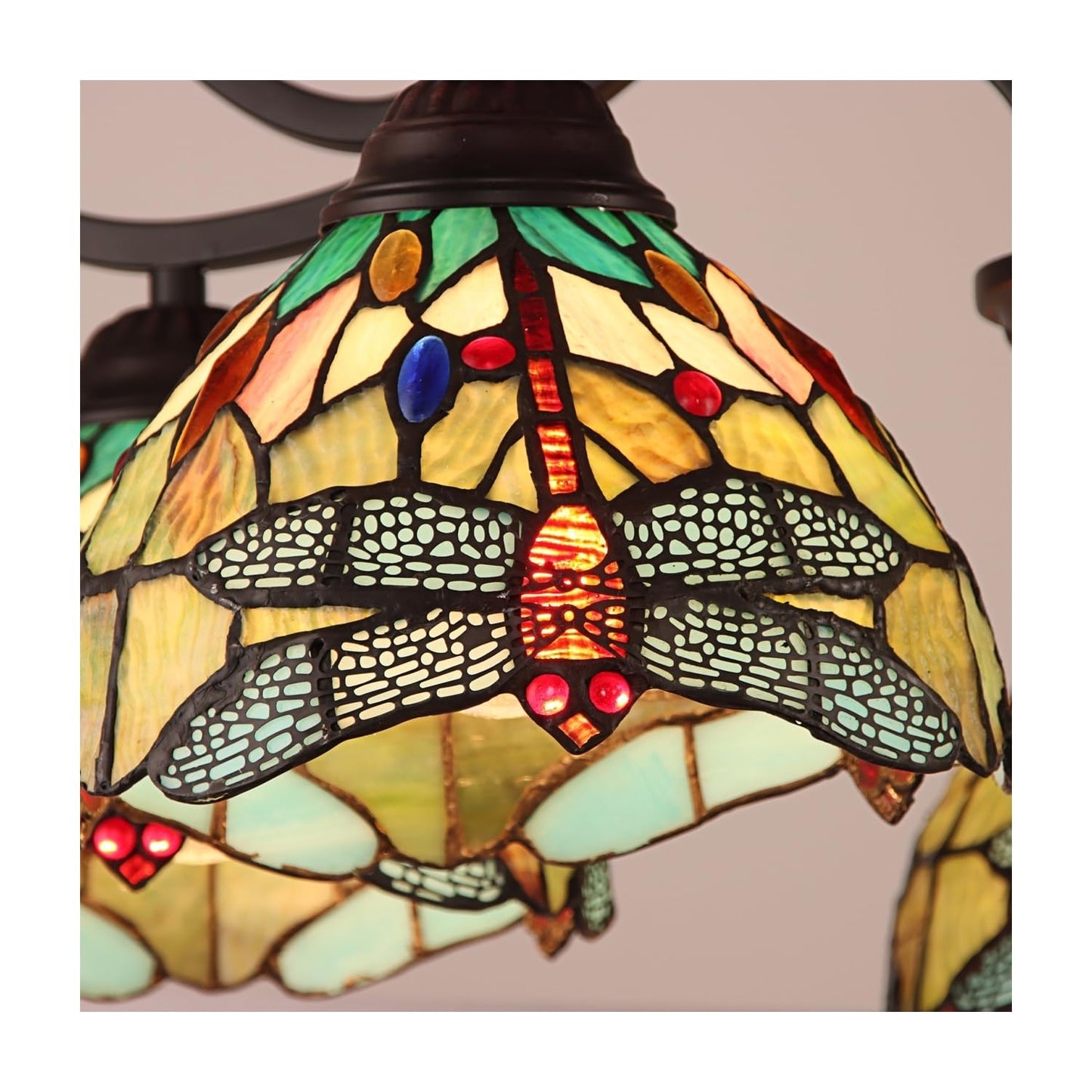 Chloe Lighting Empress Dragonfly Tiffany-Style Chandelier 5 Light 27in Wide Dark Bronze Multicolor Glass Model CH3T471GD27-DD5