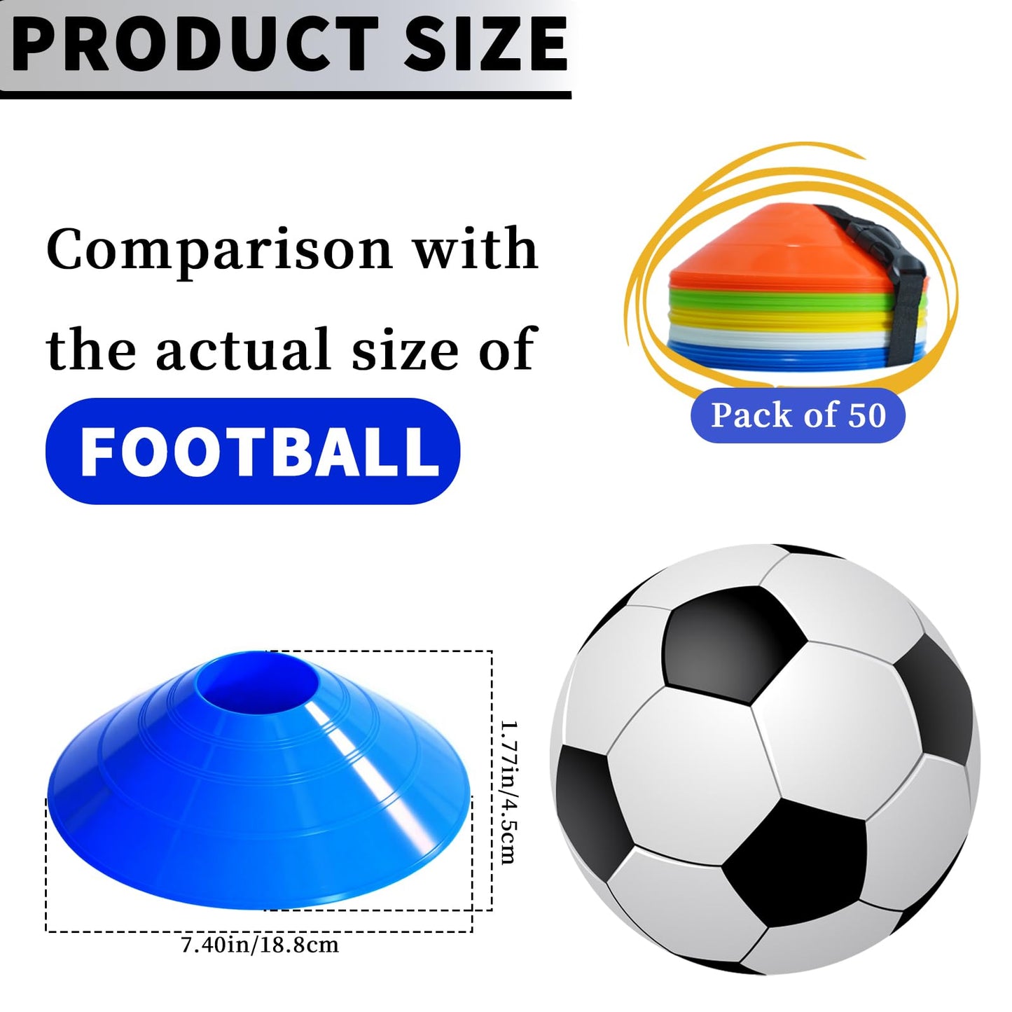 Sleteranpe Pro Disc Cones (Set of 50) – Soccer Cones for Training with Drawstring Bag & Strap – Agility Cones for Basketball, Football, and Sports Drills