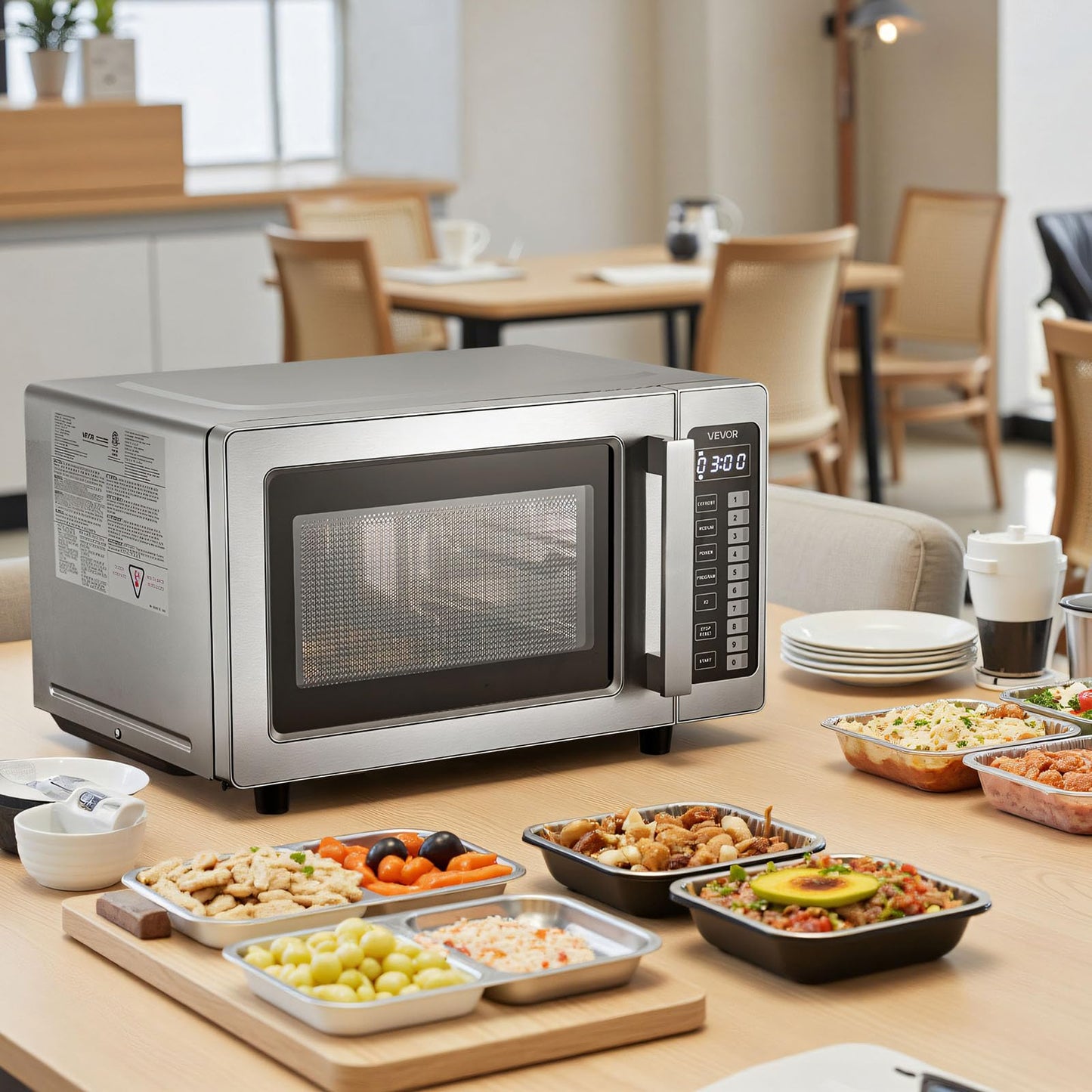 VEVOR Commercial Microwave Oven, 0.9 Cu Ft, 1000W Digital Stainless Steel Countertop Microwave Oven with Touchscreen, 10 Cooking Presets, 5 Power Levels, Multi-Lock Door & Easy Clean for Restaurants