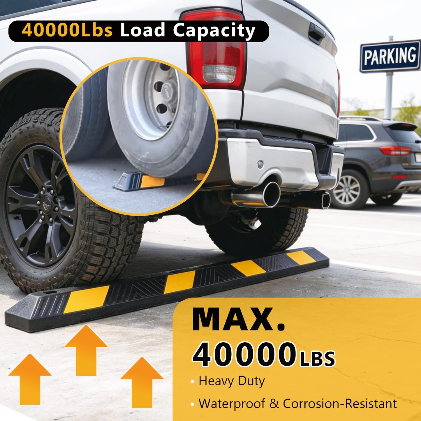 BESEA 2pcs Curb Parking Stoppers for Garage Bumpers Parking car 72" Length 4" High Heavy Duty Rubber Wheel Stopper for Vehicles Truck Driveway Help Your Cars Parking Stop Perfectily(2pack)