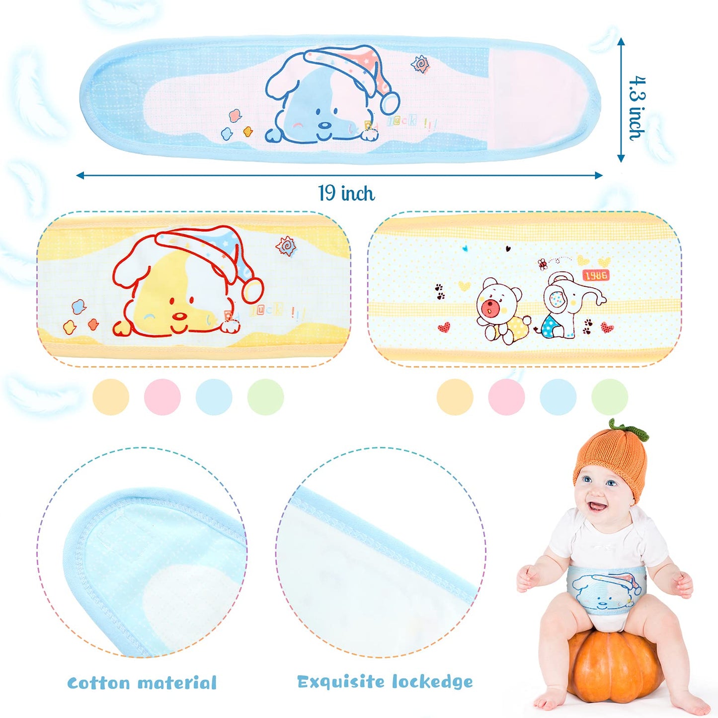 SATINIOR 8 Pcs Newborn Belly Button Band Cotton Baby Belly Bands Infant Umbilical Cord Cover Band Newborn Cartoon Pattern Navel Belt for Protection Abdomen Baby Boy Girl Gifts 0-12 Months