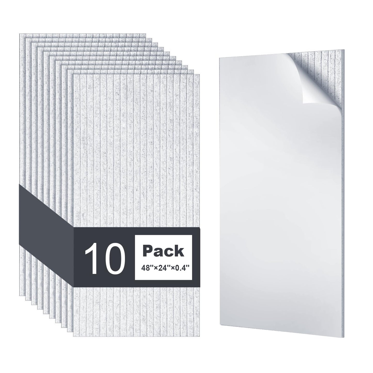 10 Pack Large Acoustic Panels, 48 x 24 Inch High Density Soundproof Panel for Walls, Self-Adhesive Sound Proof Panels for Recording Studio, Home, Office, Theater(Grey)