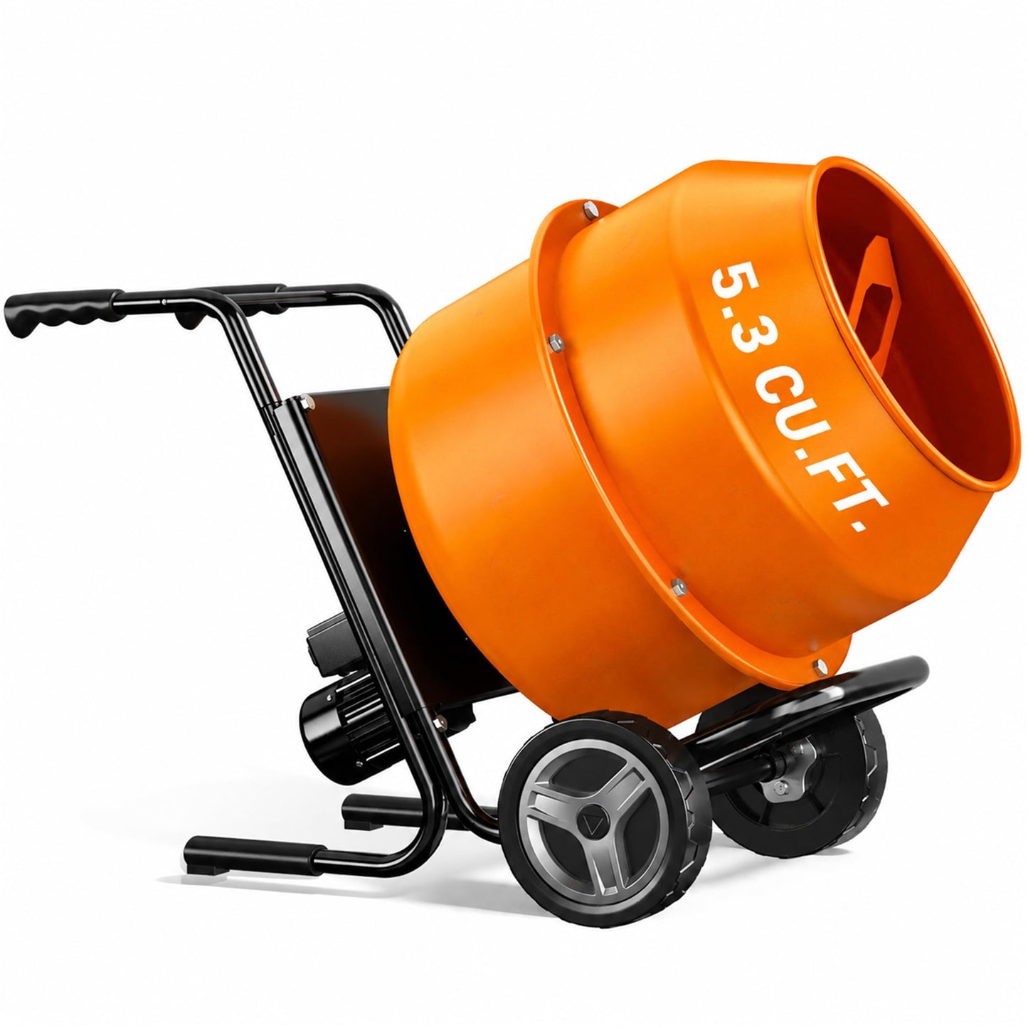 SILVEL 5.3 Cu.Ft. Cart-Mounted Concrete Mixer with Stand– 750W 1HP Electric Cement Mixer, Heavy Duty Mixing Machine for Mortar, Stucco & Grout, Orange