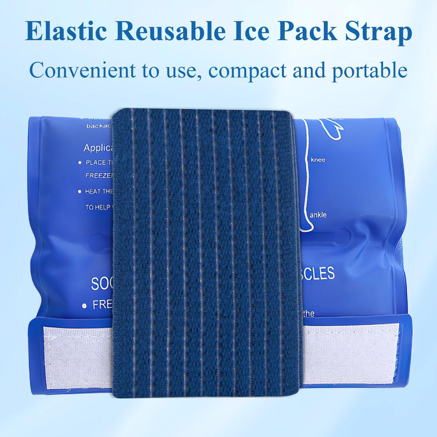 4-Pack Ice Pack Straps, Reusable & Stretchable – 35.5"x3" Adjustable Elastic Wrap with Hook and Loop Closure, Secure Ice Pack Holder for Cold Therapy (Blue)