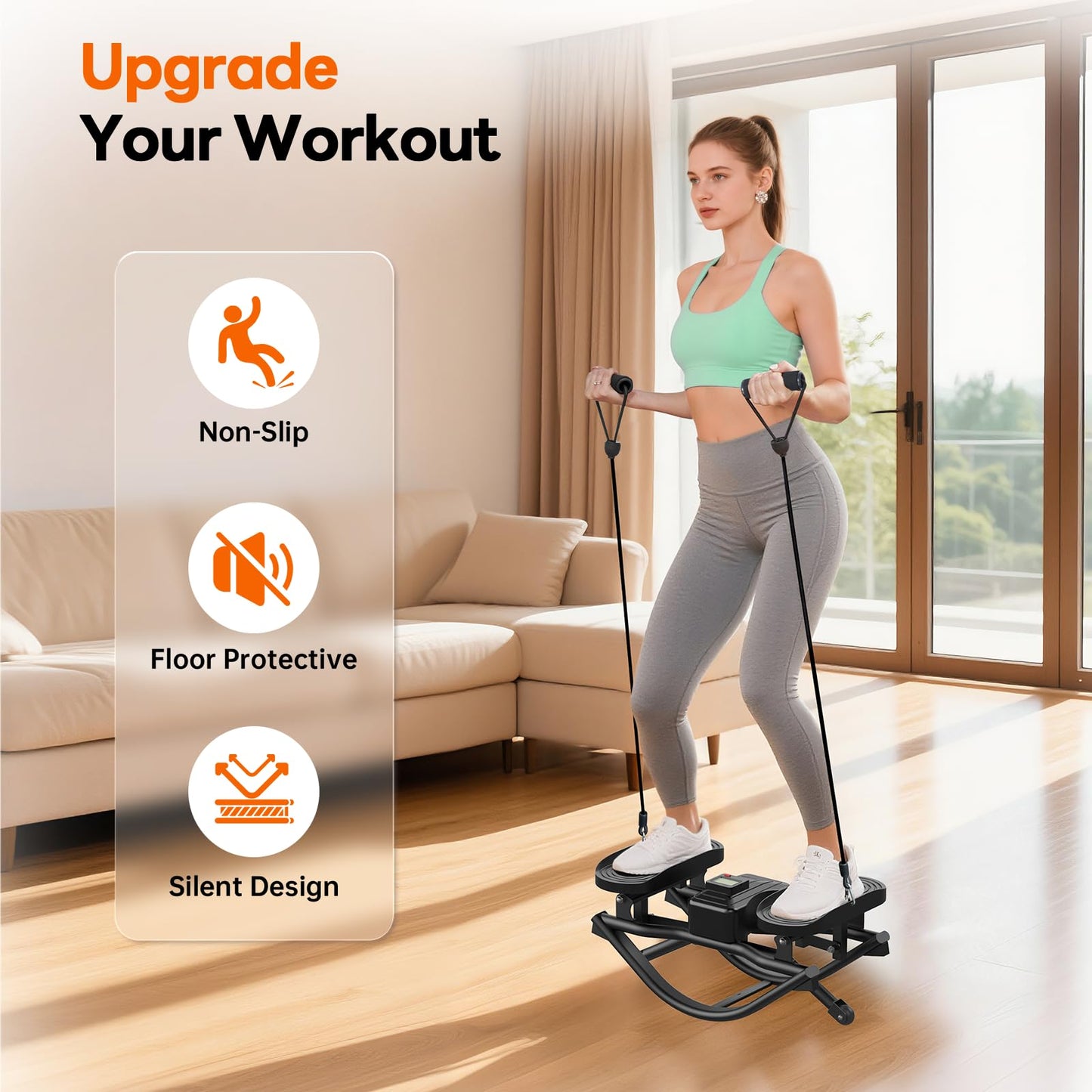 HXD-ERGO Rock Stepper with Elastic Resistance Bands, Side-to-Side Lateral Rocking Motion, Digital Display & High-Capacity Design for Home Leg GluteWorkout