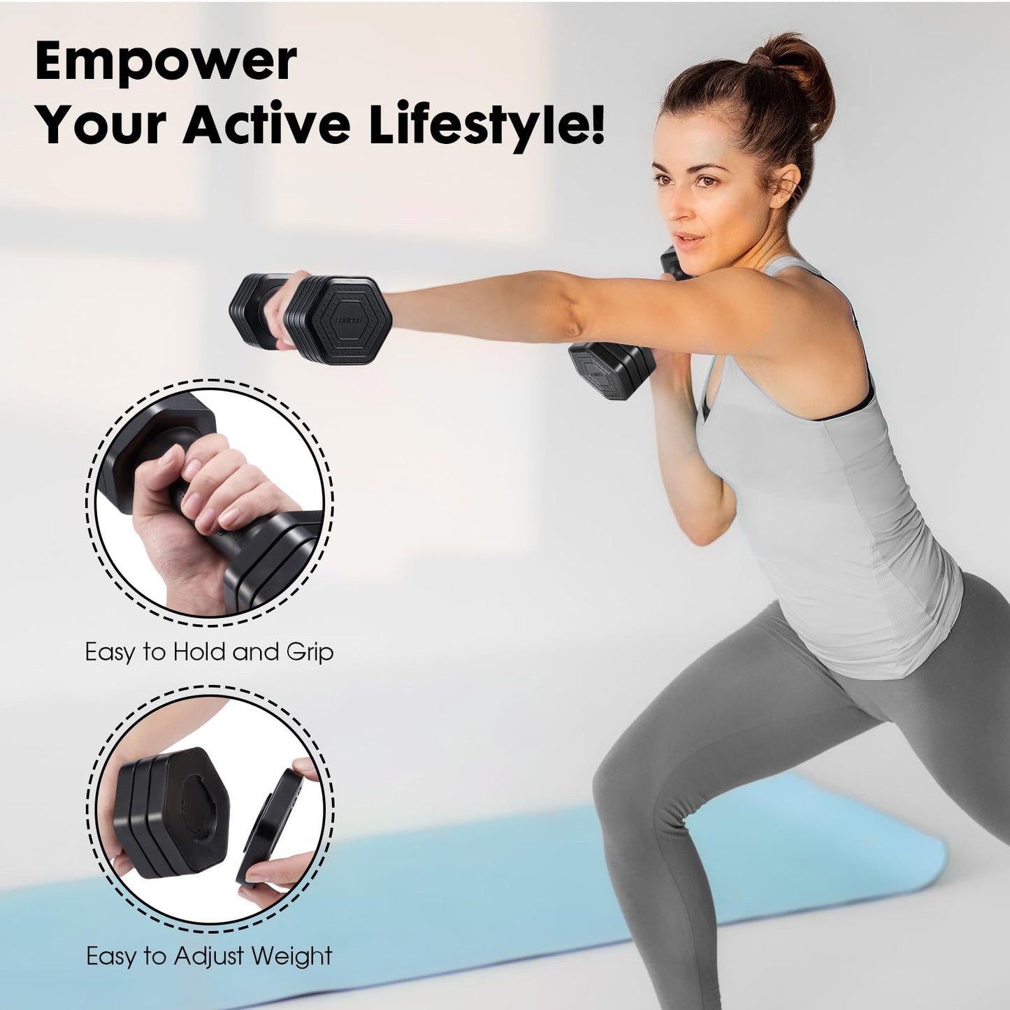 EQUIPRO Adjustable Dumbbell Set, 4 in 1 Weights for Women at Home, Hand Weights Dumbbells for Women, Each 2lb 3lb 4lb 5lb Fast Adjust Weight with Soft TPU Handle for Home Gym Exercise Training