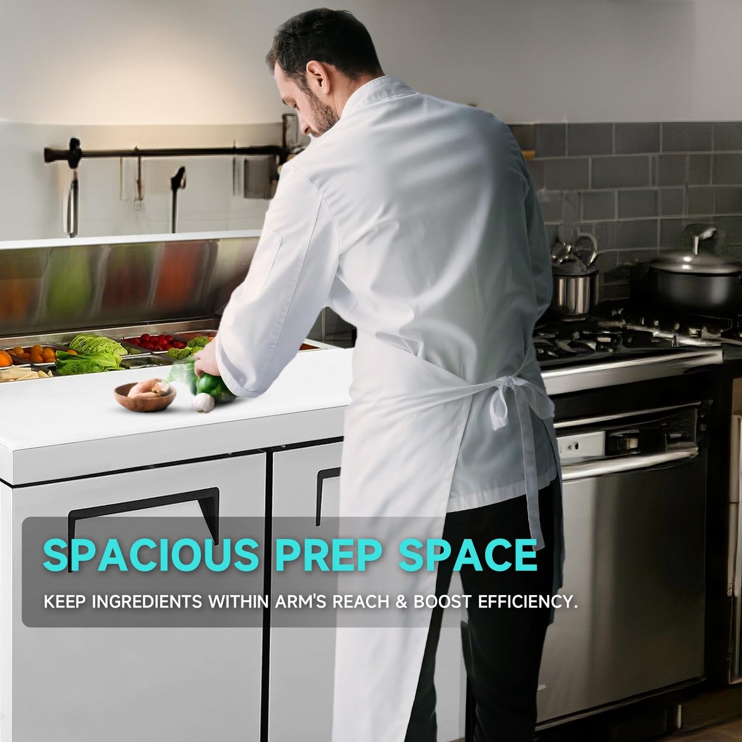 48"W Commercial Sandwich Prep Table Refrigerator - Stainless Steel Door with 12 Pans, 14 Cu.Ft Capacity, Auto Defrost, Digital Temperature Control for Restaurants, Delis, Catering & Convenience Stores