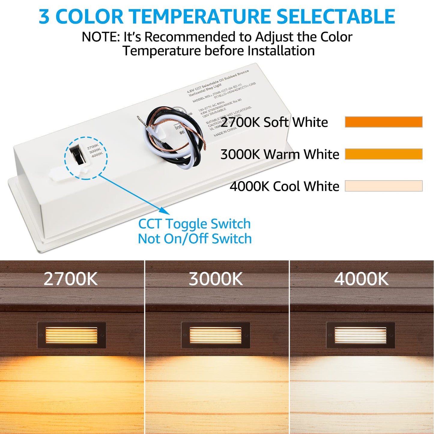 LEONLITE LED Step Lights, 5CCT Dimmable 4.5W 300LM, IP65 Waterproof, Oil-Rubbed Bronze, Model 58810