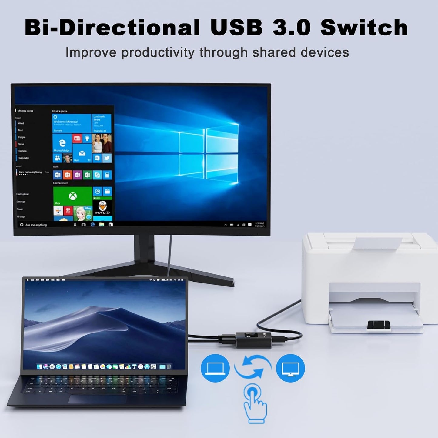 3.0 2 1 1 2 2 1 USB Switch, Bi-Directional USB Switch in Out/ in Out, USB Switcher Computers Share Devices for Printer