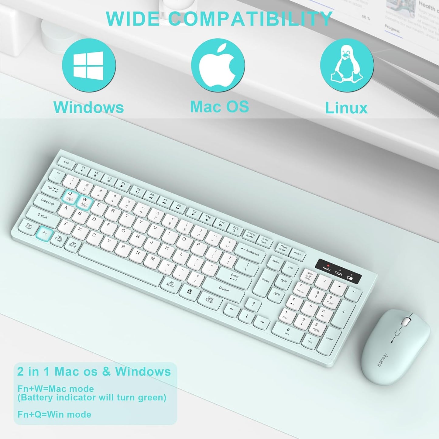 RECCAZR 2.4GHz Silent Keyboard and Mouse Combo Wireless,ful-Sized Wireless Keyboard and Adjustable DPI Mouse, USB