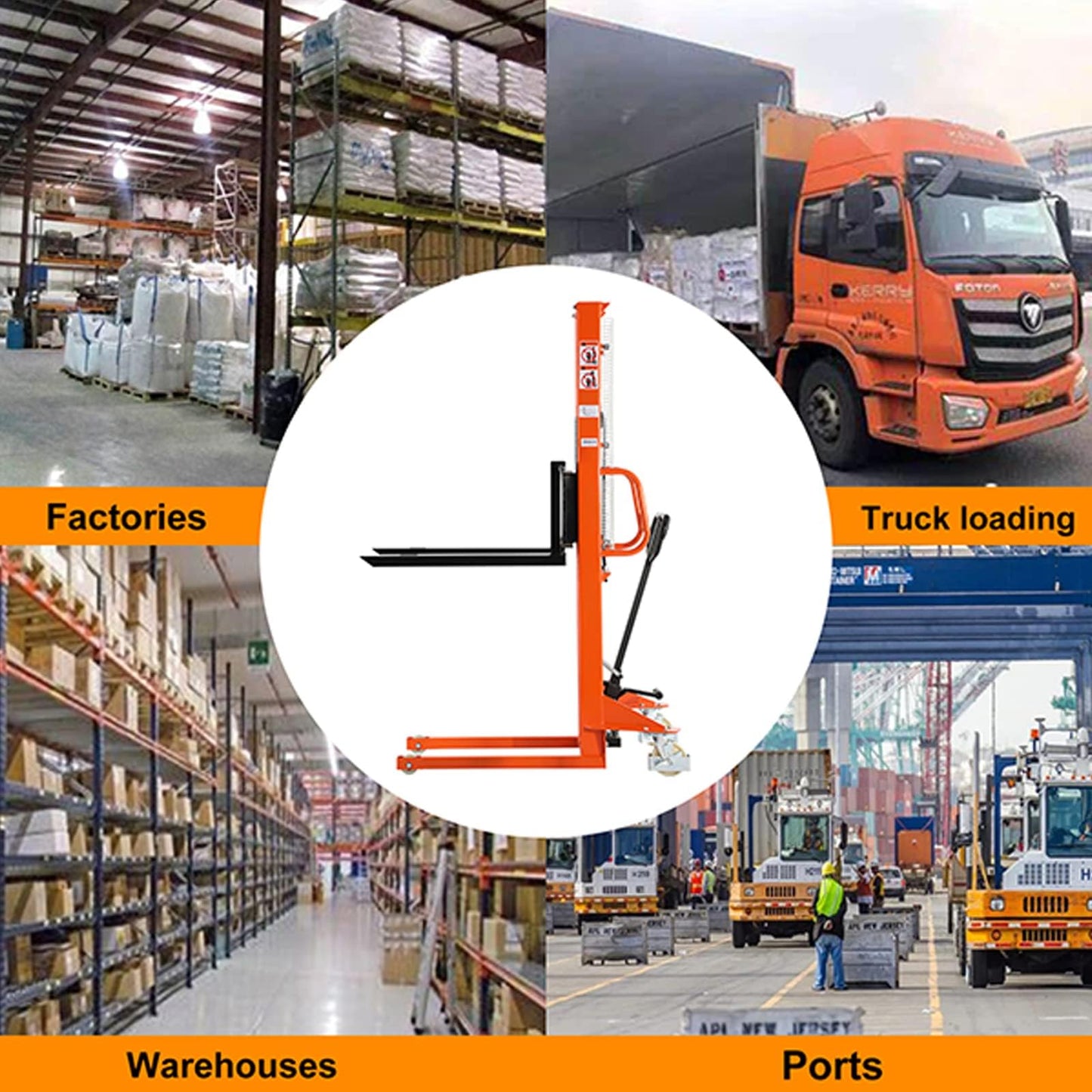 Tory Carrier Manual Stacker Material Lift 63” Lifting Height 1100lbs Capacity with Straddle Legs Hydraulic and Adjustable Forks Forklift