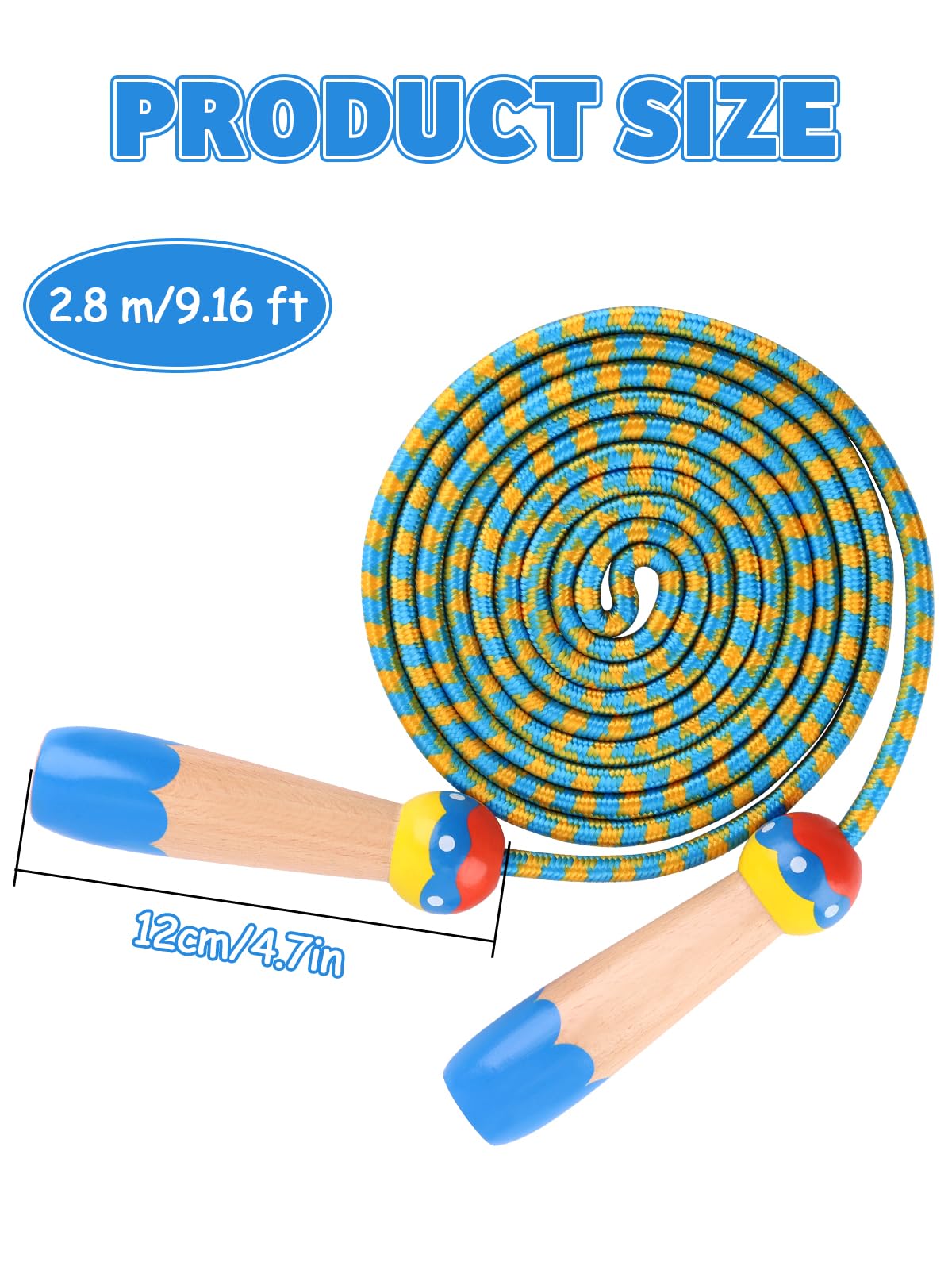 Lorvain Jump Rope for Kids, 9.2FT Adjustable Cotton Skipping Rope with Wooden Handle for Girls and Boys Fitness Workout Exercise Outdoor Activity