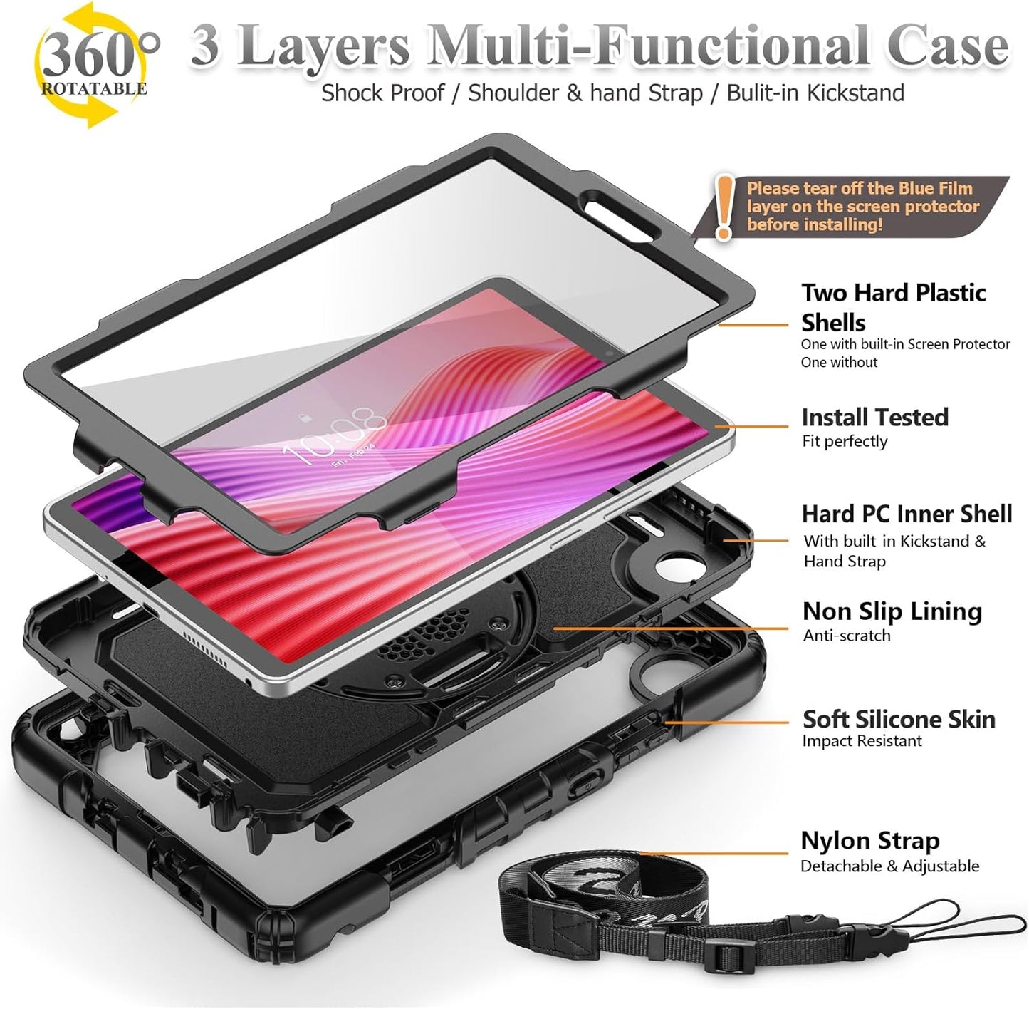 SEYMAC stock K9 (TB305FU) 8.7 inch 360 2025, Tablet Case for Lenovo Tab One / Drop-Proof Protection Cover with Rotate