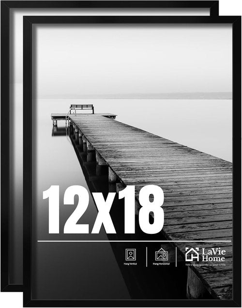 LaVie Home 12x18 Picture Frame - Classic Black Photo Frame with HD Plexiglass | 2-Pack for Vertical or Horizontal Display