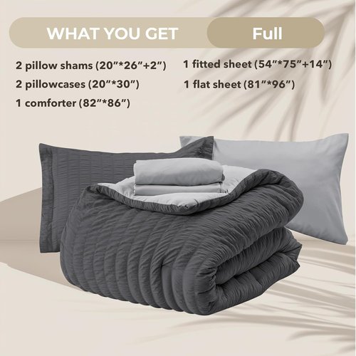 HYMOKEGE Comforter Set - All Season Luxury Bedding in Dark Grey/Light Grey | 7 Pieces, Full Size
