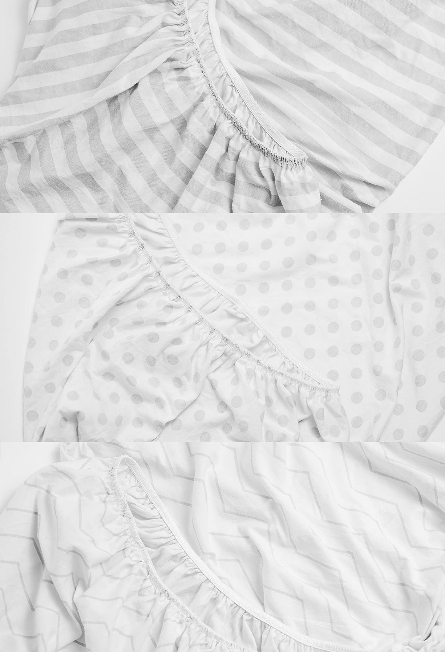 NODNAL CO. 3 Fitted Bassinet Sheets Gray Set Baby Girl/Boy - 100% OEKO-TEX Cotton Gender Neutral Chevron, Polka Dot, Stripe Universal Fit - Cradle/Moses Basket Hourglass, Oval Rectangle Mattress Sheet