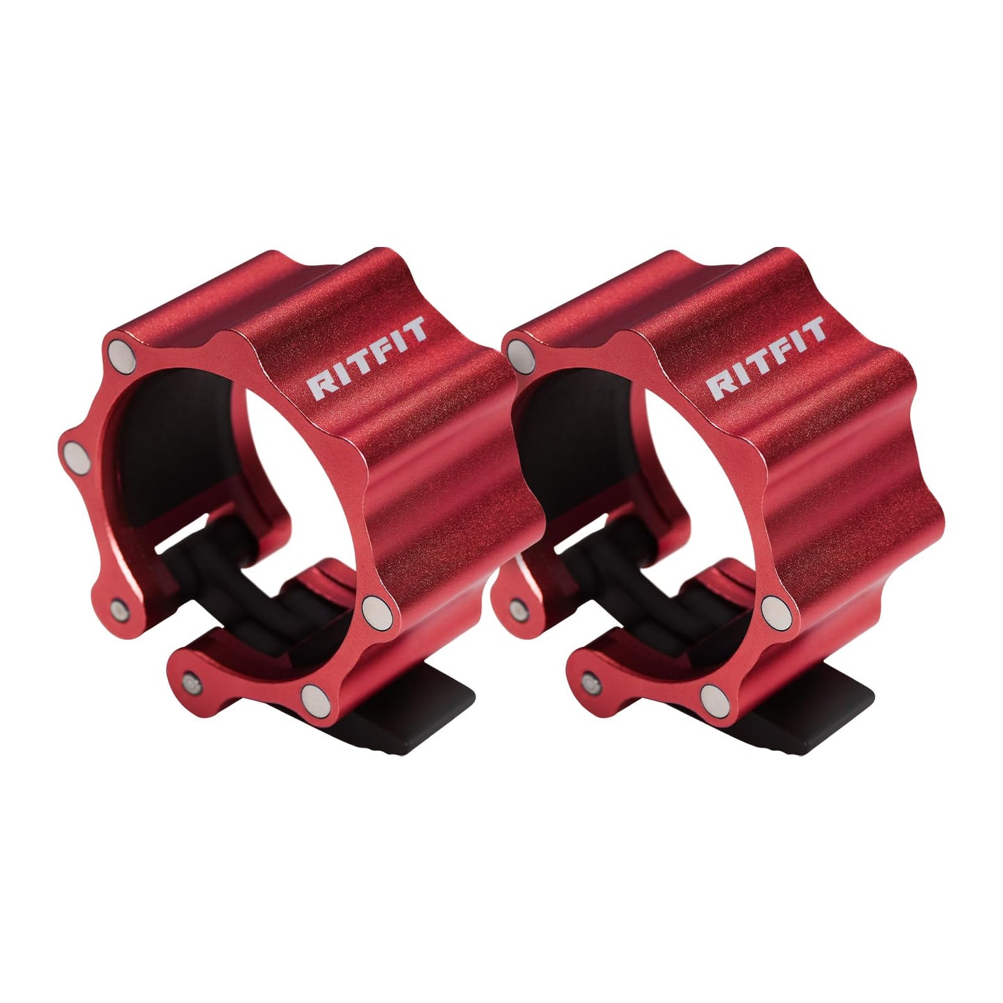 RitFit 2-Inch Magnetic Barbell Collars Locking Clamps - Heavy Duty Aluminum Alloy, Quick Release with Non-Slip TPR Pads for Olympic Weightlifting Powerlifting Training (Pair)，Red