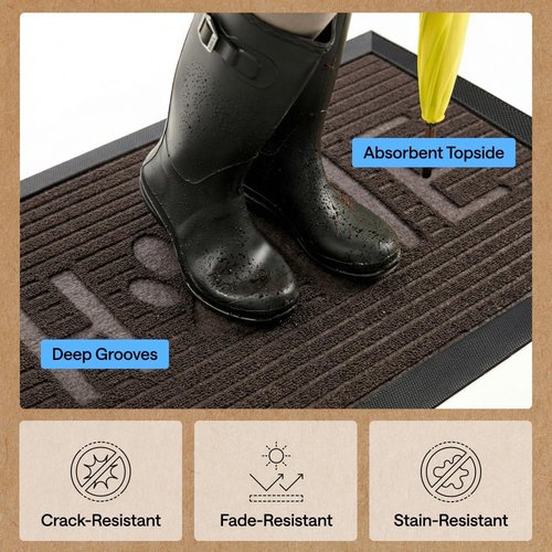 GORILLA GRIP Waterproof All-Season WeatherMAX Doormat - 47x35 Natural Rubber, Stain & Fade Resistant, Easy Clean Espresso
