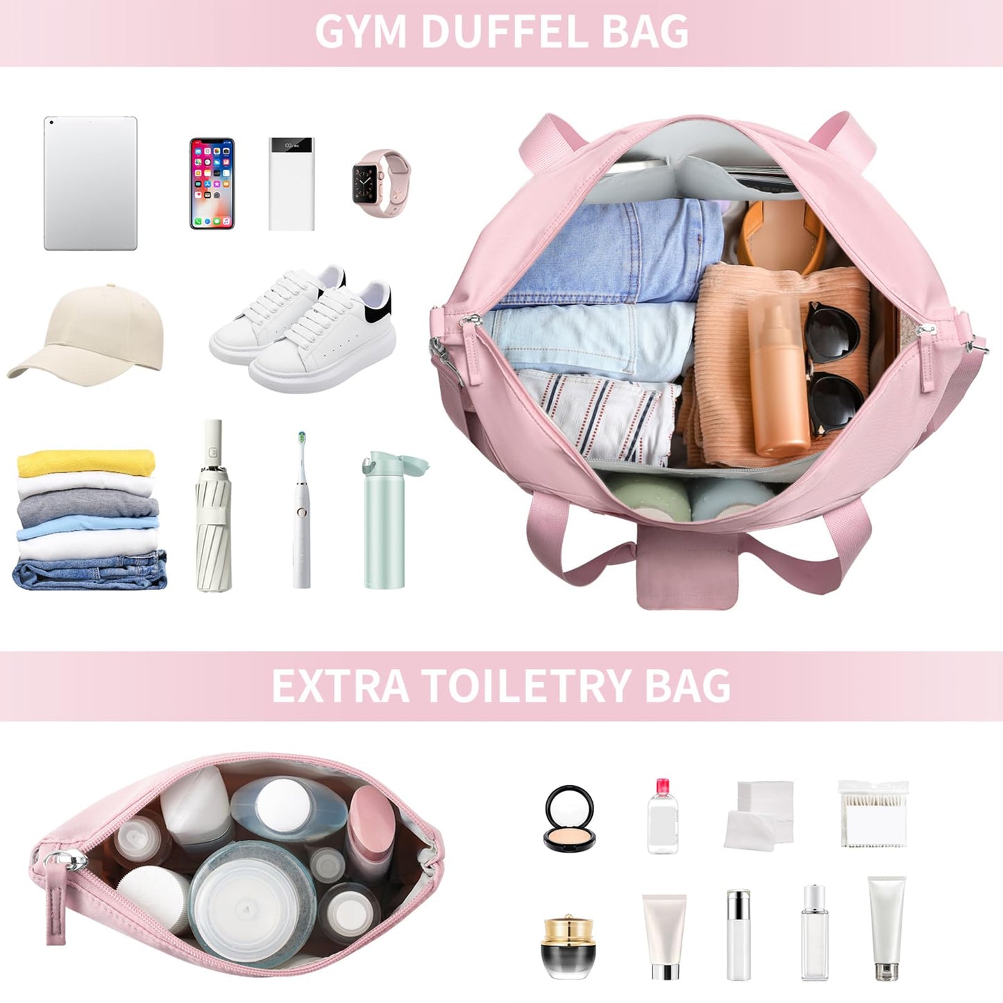 ETRONIK Gym Bag for Women, Personal Item Travel Bag with Shoes Compartment, Weekender Overnight Duffel Bag with Wet Pocket, Carry On Bag for Women, Travel, Gym, Weekend