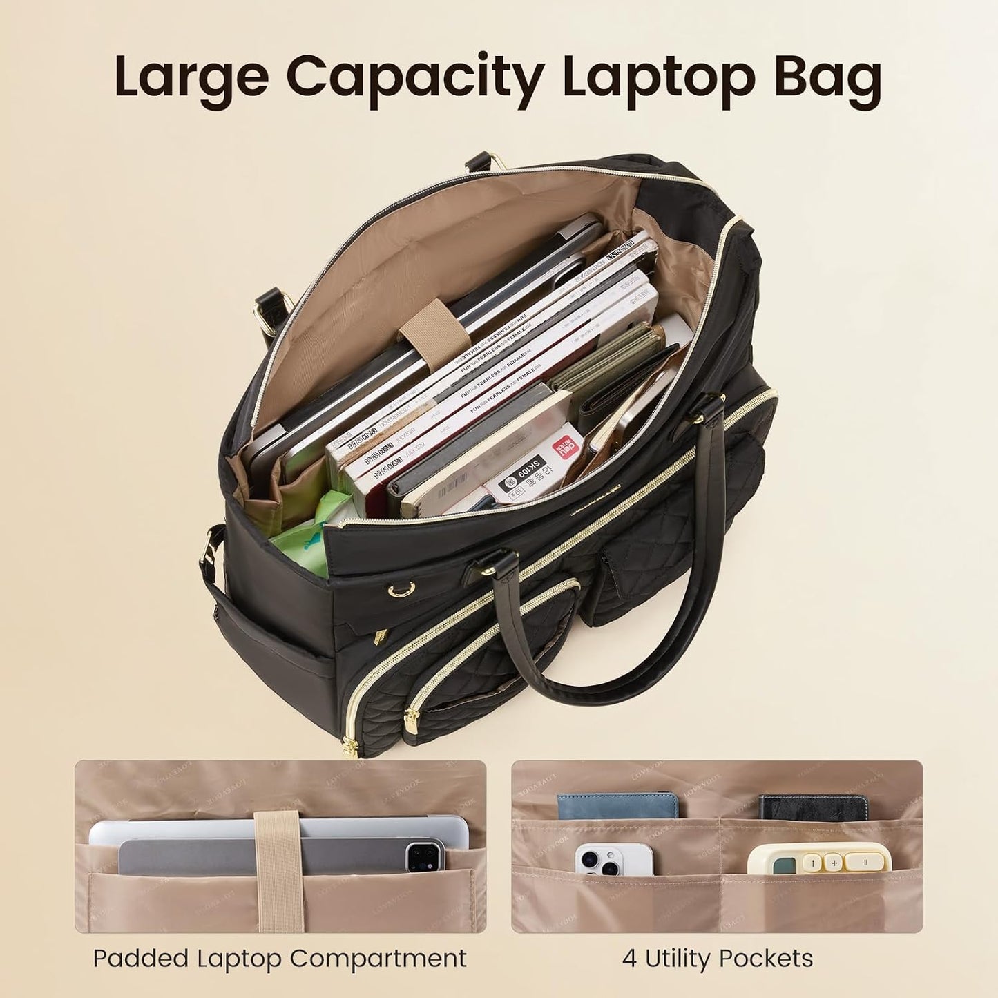 LOVEVOOK 17.3 Inch Tote Bag, Work Bags for Women with Large Cup Holder, Large Capacity Teacher Tote with Multi Pockets