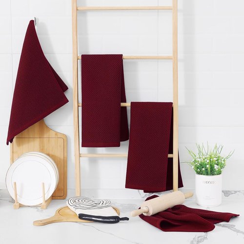 Homaxy Kitchen Dish Towels - Ultra Soft 100% Cotton Waffle Weave | Quick Drying, 13 x 28 Inches, 4-Pack, Burgundy