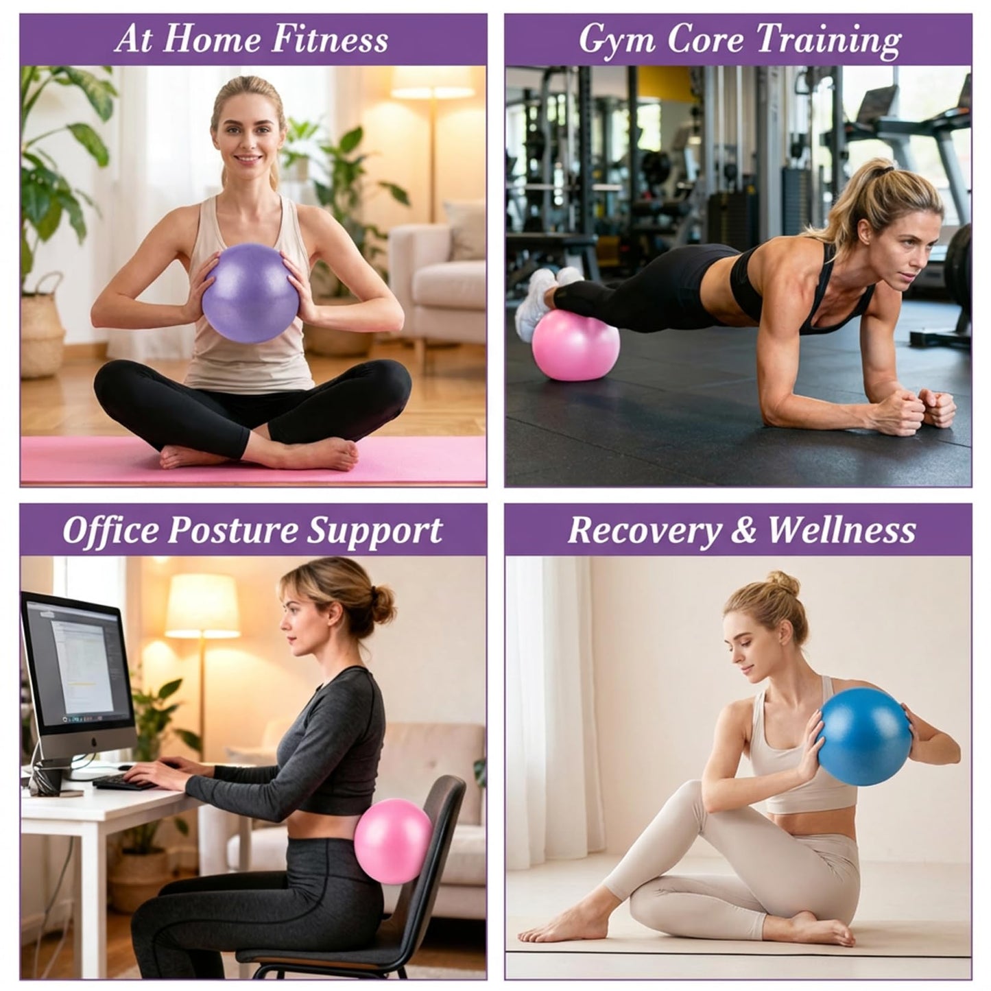 RAINFLOW 3 PCS Small Exercise Ball - 9 Inch Pilates Ball Small Yoga Ball for Stability, Physical Therapy, Fitness, Core Strength and Stretching at Home Gym Office with Inflation Straw