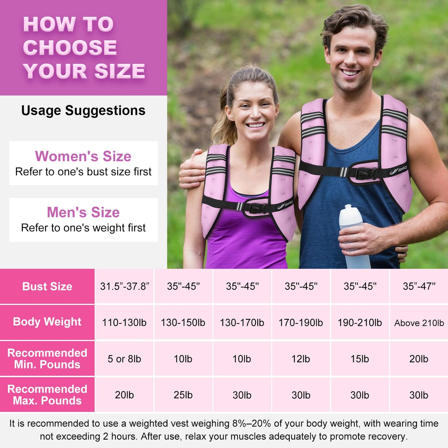 Weighted Vest for Woman Men 15lb Weight Vest with Reflective Stripe, Rucking Running Vests for Workout Walking Strength Training Weight Loss Fitness Muscle Building Weightlifting Light Purple