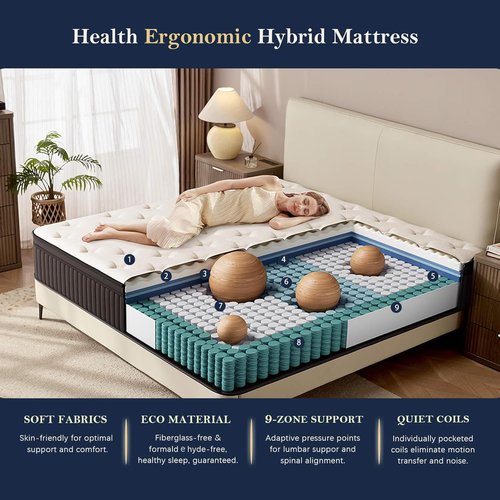HELFIM® Queen Mattress - 12-Inch Medium Firm Hybrid Mattress with Memory Foam & Pocket Springs | CertiPUR-US Certified, 365-Night Trial