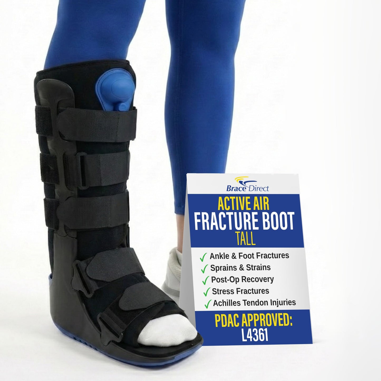 Brace Direct ActiveAir Deluxe Tall Walking Boot – Pneumatic Medical Fracture Boot for Ankle & Foot Injuries, Post-Op Immobilization, Achilles Support (L4361)