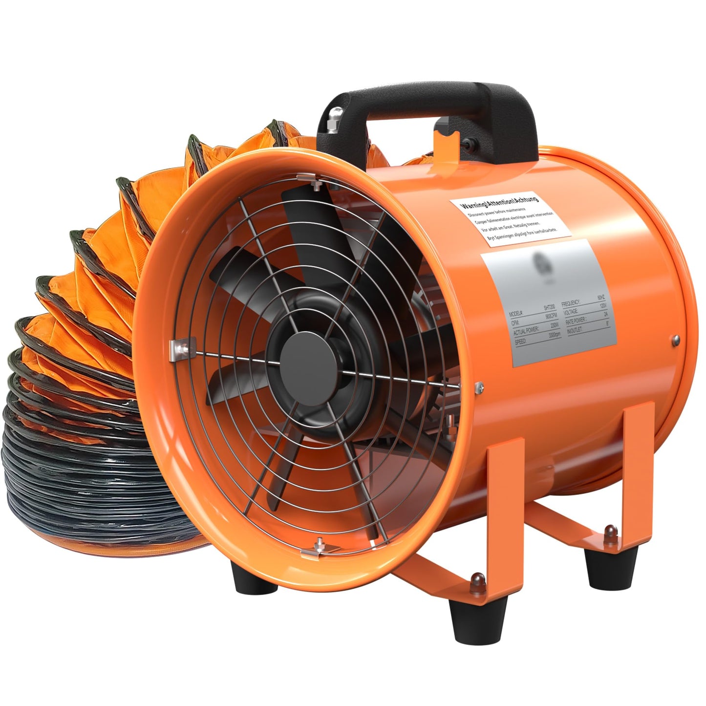 HYITCL 10 Inch Utility Blower Fan 1600CFM Industrial Portable Exhaust Fan with 16.4Ft Duct Hose, 3300 r/min High Velocity Ventilation Extraction and Ventilation Fan