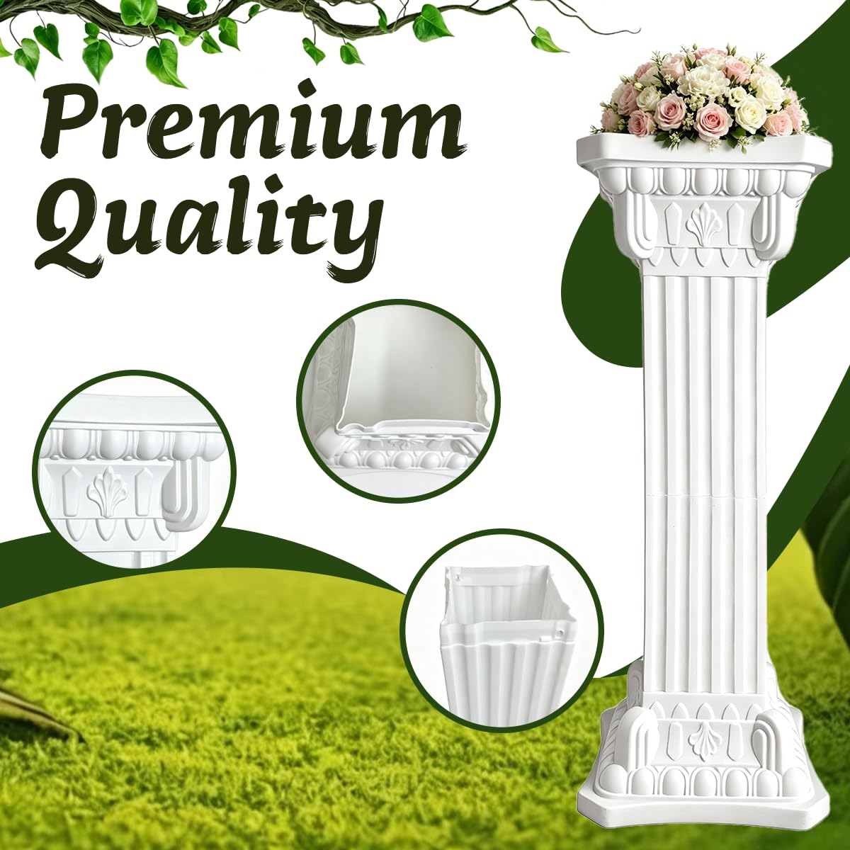 MXOYOXM 2 Pcs Vintage Wedding Roman Pillars,35.43 Inch High Plastic Wedding Columns and Pillars,White Pillar Stand for Ceremonies,Events,Banquets,Flower and Plant Display(Square)