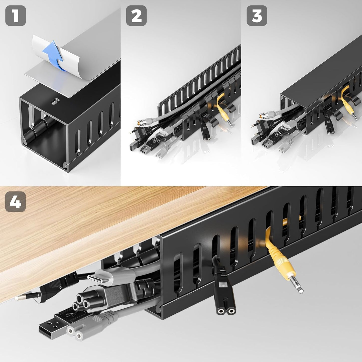 Yecaye 62.8in(4x15.7in) Cable Raceway, Large Under Desk Cable Management for Server Rack Wire Raceway, Wire Management