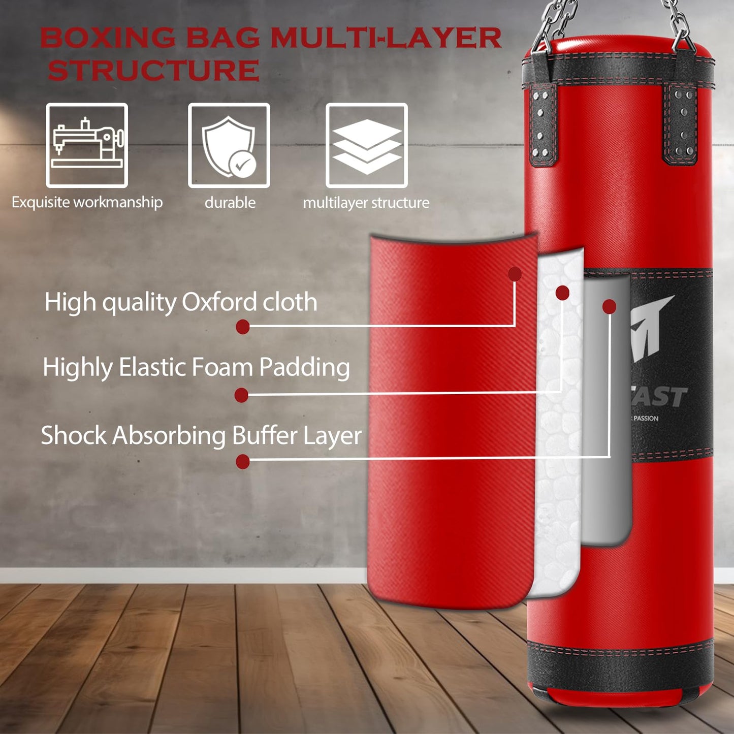 Mesetast Punching Bag for Adults, 4ft Heavy Boxing Bag Set with 12 OZ Gloves for MMA Karate Kickboxing Boxing - Unfilled