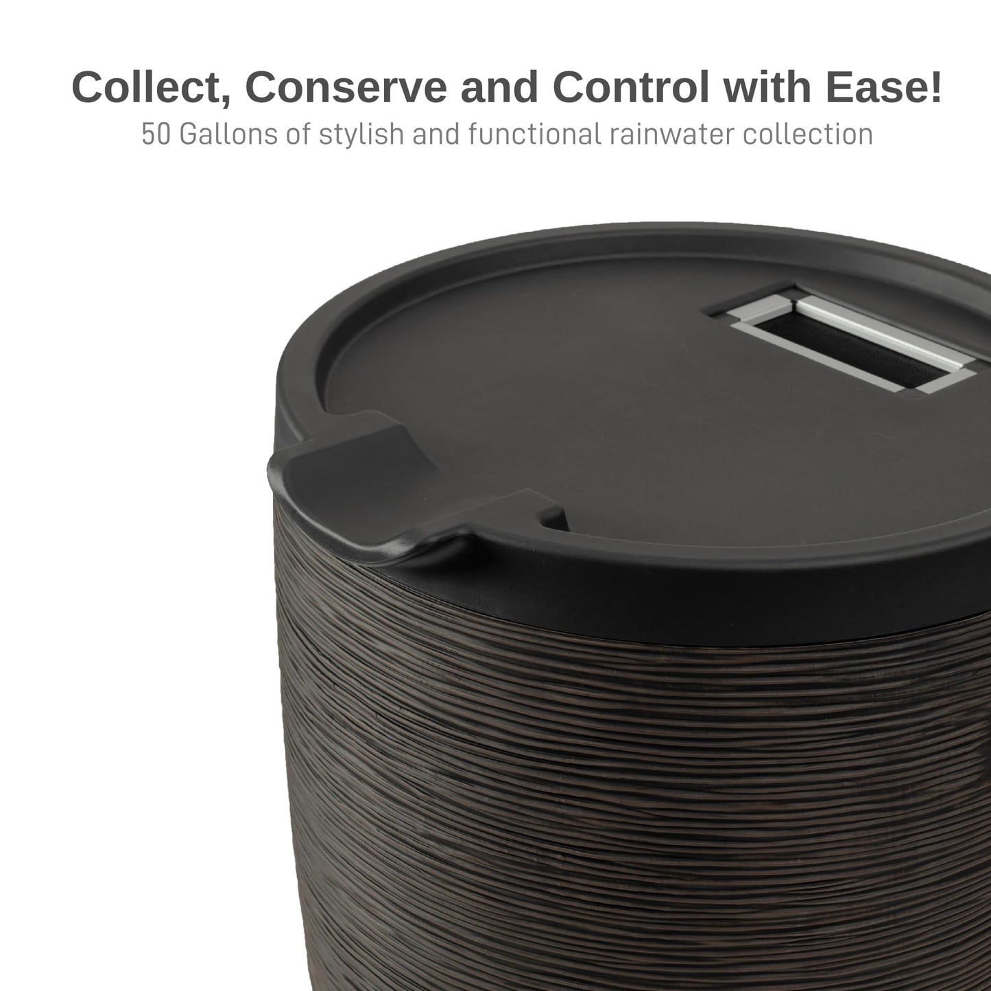 RTS Home Accents 50-Gallon Newport Rain Barrel with Stand and Removable Lid, Bronze Color
