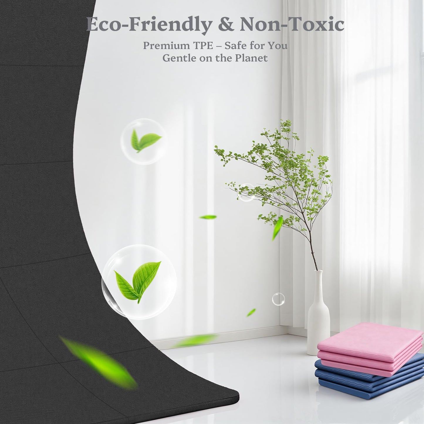 Foldable Yoga Mat Non Slip, Pilates Fitness Mats - 72" x 24" x 0.24" Extra Width ＆ Thick, Anti-Tear Exercise Mat with Carrying Strap and Bag, Workout Mats for Stretching,Yoga Studio,Gym or Home Workouts