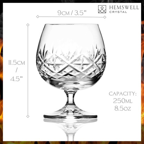 Hemswell Crystal Brandy Snifter Glasses Set of 2 - Small Cognac Glasses for Scotch or Whiskey - Port Goblets - European Crystal 8.5oz - Glenrigg
