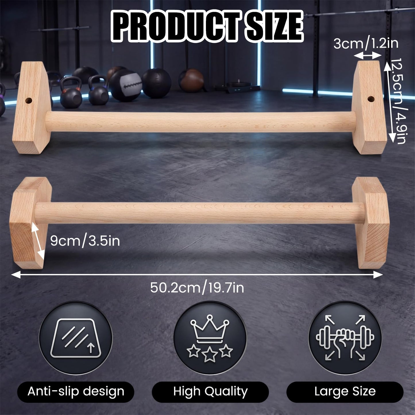 Silipull 2 Pcs Push up Stands 15.7/19.7 Inch Wooden Push up Bars Parallettes Bars Calisthenics Equipment Non slip Base Solid Portable Exercise Home Workout Equipment for Strength Training(19.7 Inch)
