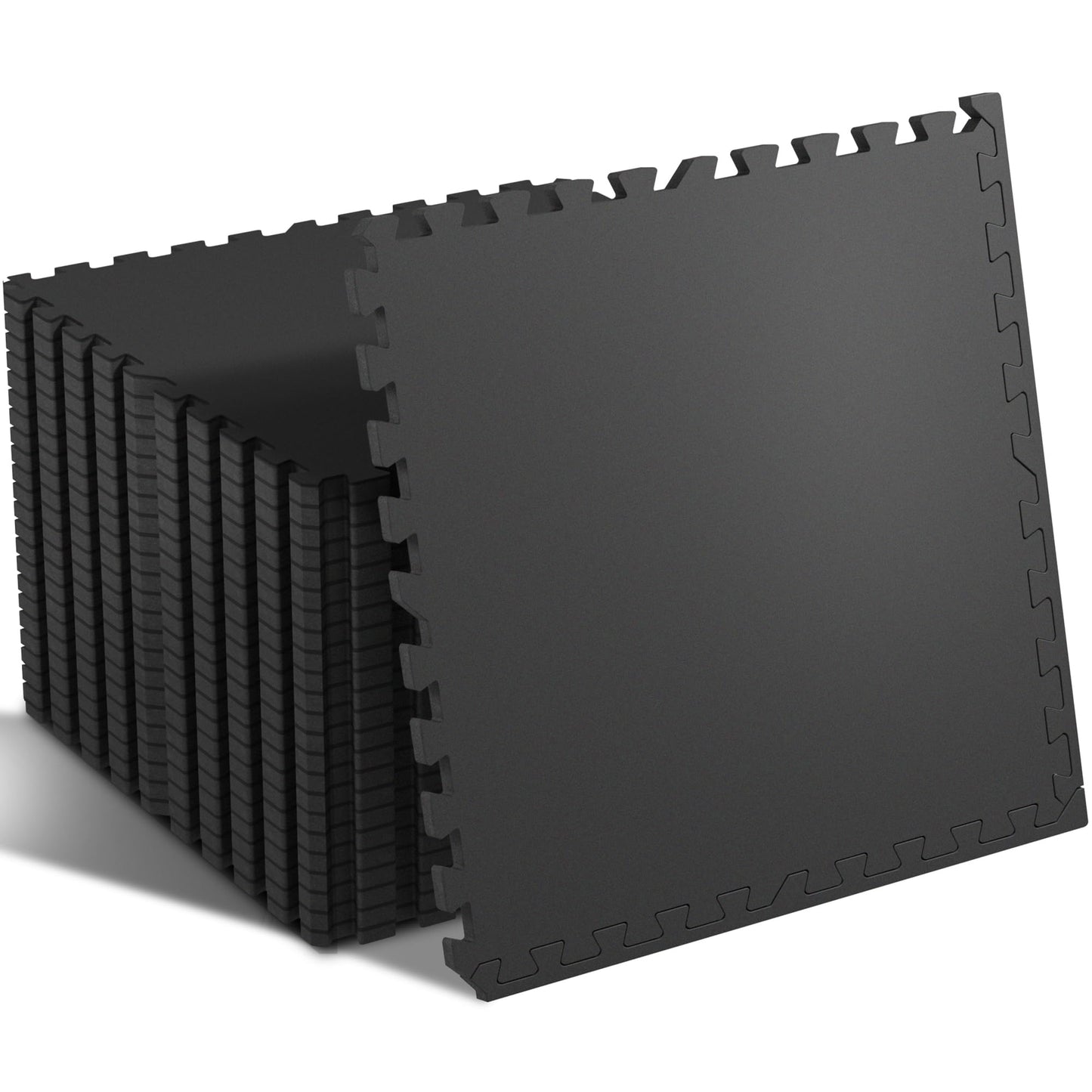 SUPERJARE 0.4'' Thick 24 Pcs 96 Sq Ft Rubber Top Exercise Equipment Mats, High Density EVA Foam Mats with Rubber Top, Interlocking Gym Flooring for Home Gym, Protective Workout Mat, Black